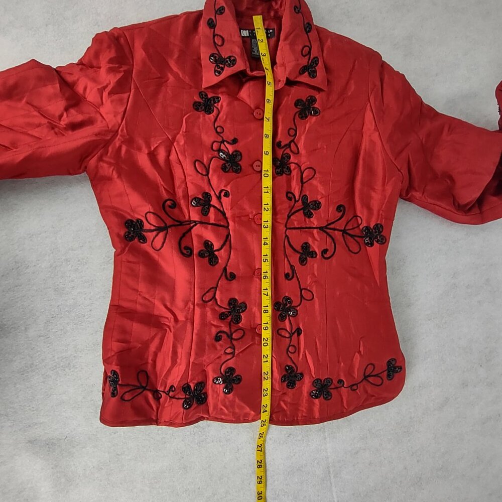 Carole Little Red 100% Silk Beaded Embroidered Statement Jacket Blazer Size S - Picture 10 of 16
